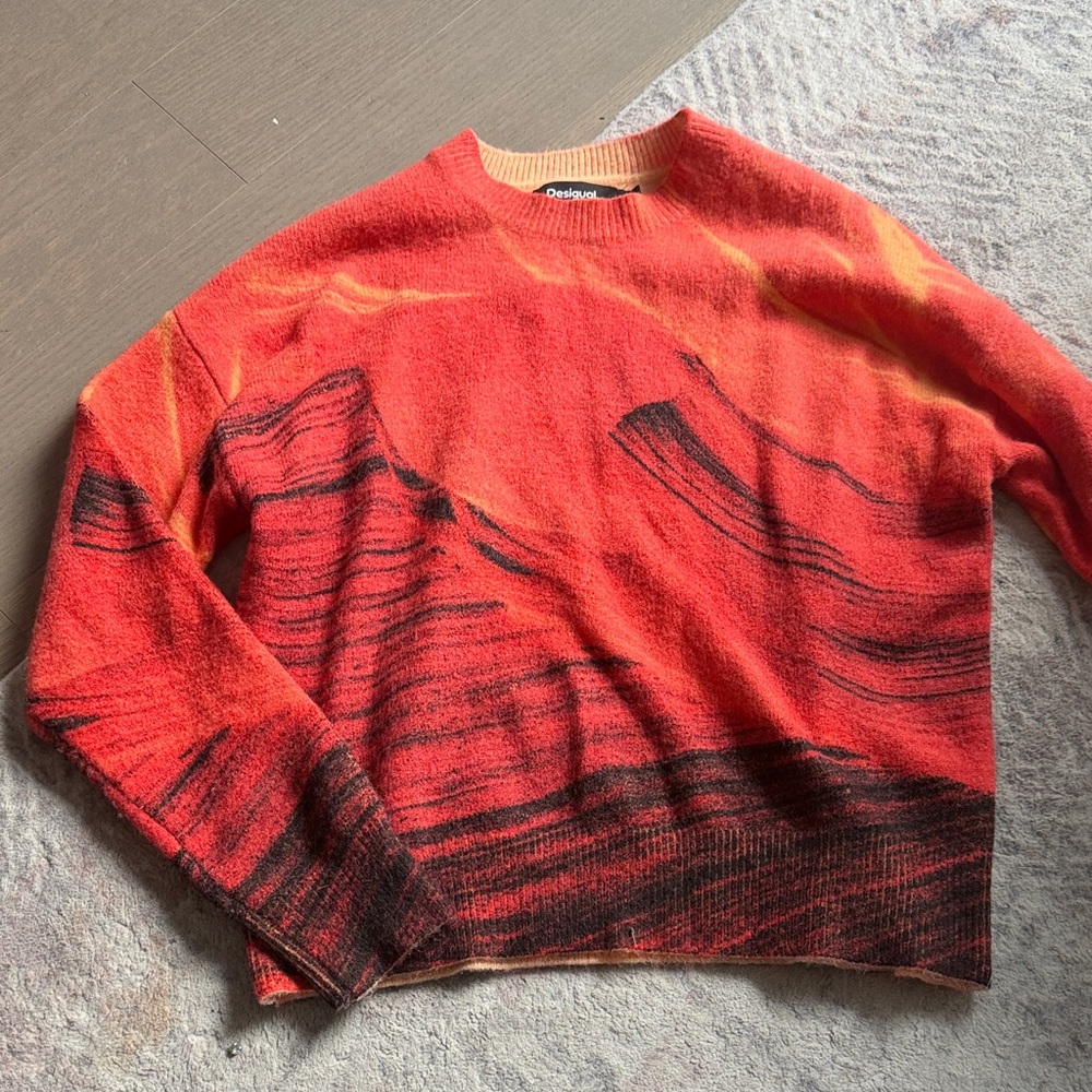 Desigual Men's Vibrant Red and Black Crewneck Sweater